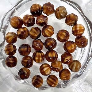30pcs Beads for Jewelry #19132 Brown Picasso Fluted Glass Bead
